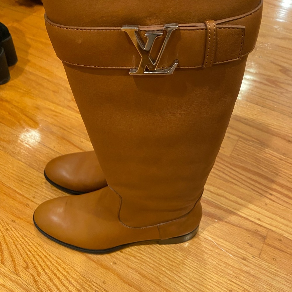 Louis Vuitton Brown Over the Knee Boots with Silver Buckle